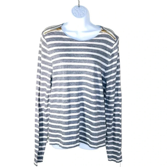 J. Crew woman’s pullover top. Gray and white stripes. Size Medium - Picture 1 of 7